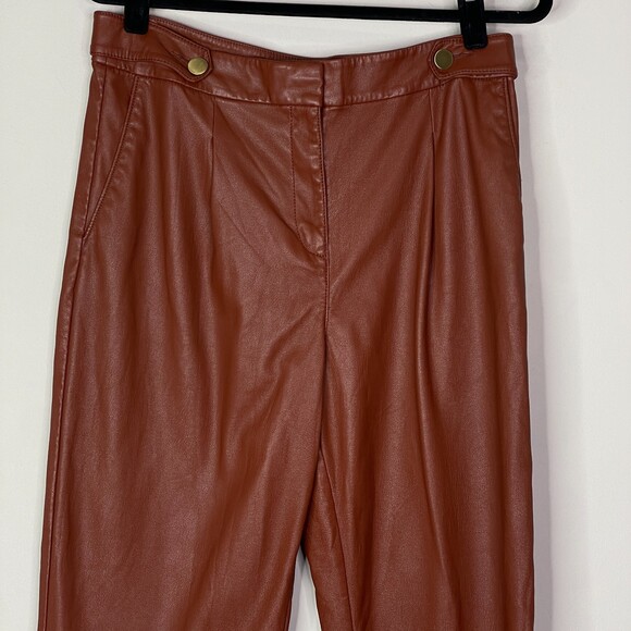 LOFT 2021 Button Tab Faux Leather Slim High Waist Pants Women's Size 10 - Picture 4 of 9